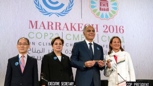 Salaheddine Mezouar, le président de la COP22 (centre)