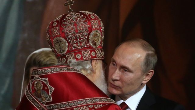 Putin and Kirill at Easter Mass in 2017