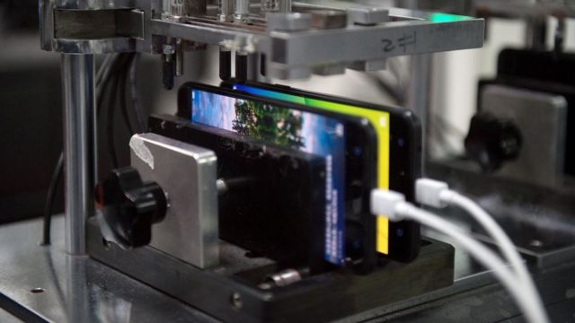 Smartphones being tested in a Chinese factory