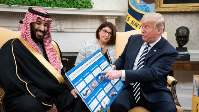 Trump and bin Salman at the White House during the latter's visit to America in 2018