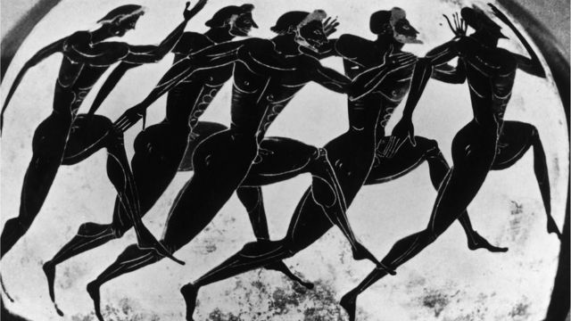ایک قدیم یونانی گلدان پر بنی ہوئی قدیم اولمپکس مقابلوں کی ایک تصویر۔ یہ گلدان انعام کے طور پر 525 قبل مسیح ایک اتھلیٹ کو دیا گیا تھا