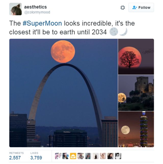 Supermoon photo on Twitter