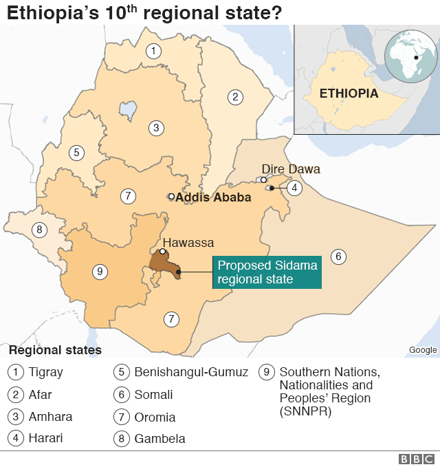 Map of Ethiopia's regions