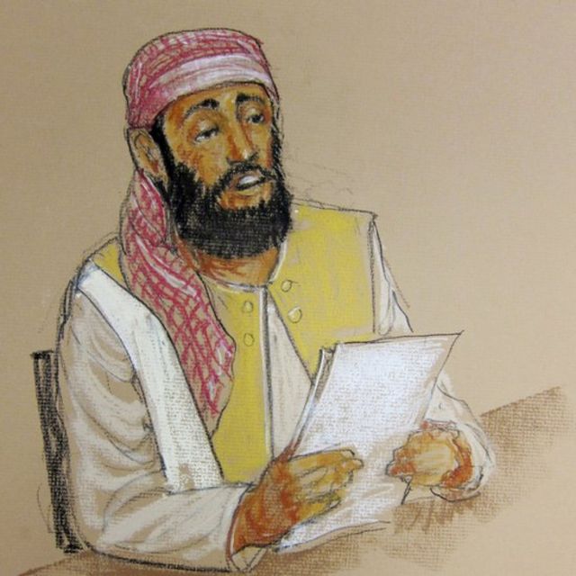 Ramzi bin al Shibh retratado durante una audiencia en la prisión de Guantánamo en 2012.