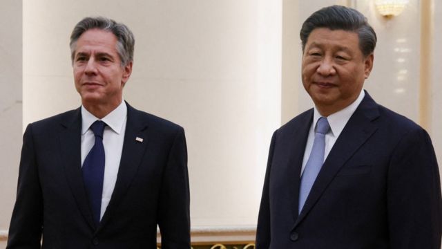 アメリカのアントニー・ブリンケン国務長官と中国の習近平国家主席（2023年6月、北京）
