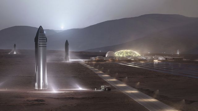Concepto futurista de Space X en Marte.