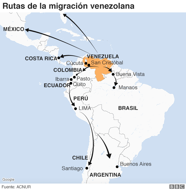 Rutas de los migrantes venezolanos.