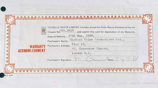 Originalna garancija sa detaljima o isporuci i adresi ser Majkla iz 1968