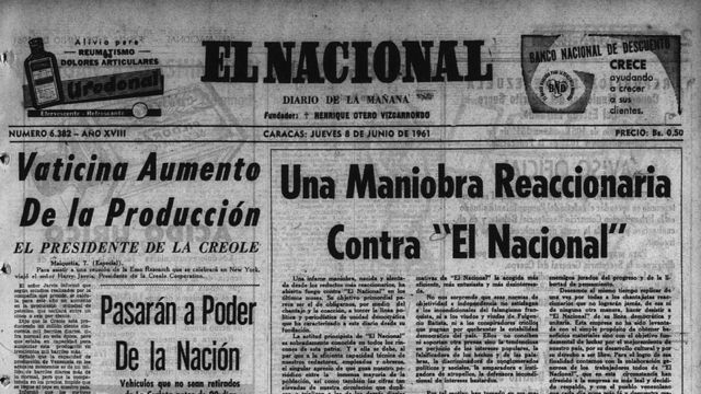 Portada de El Nacional del 8 de junio de 1961.