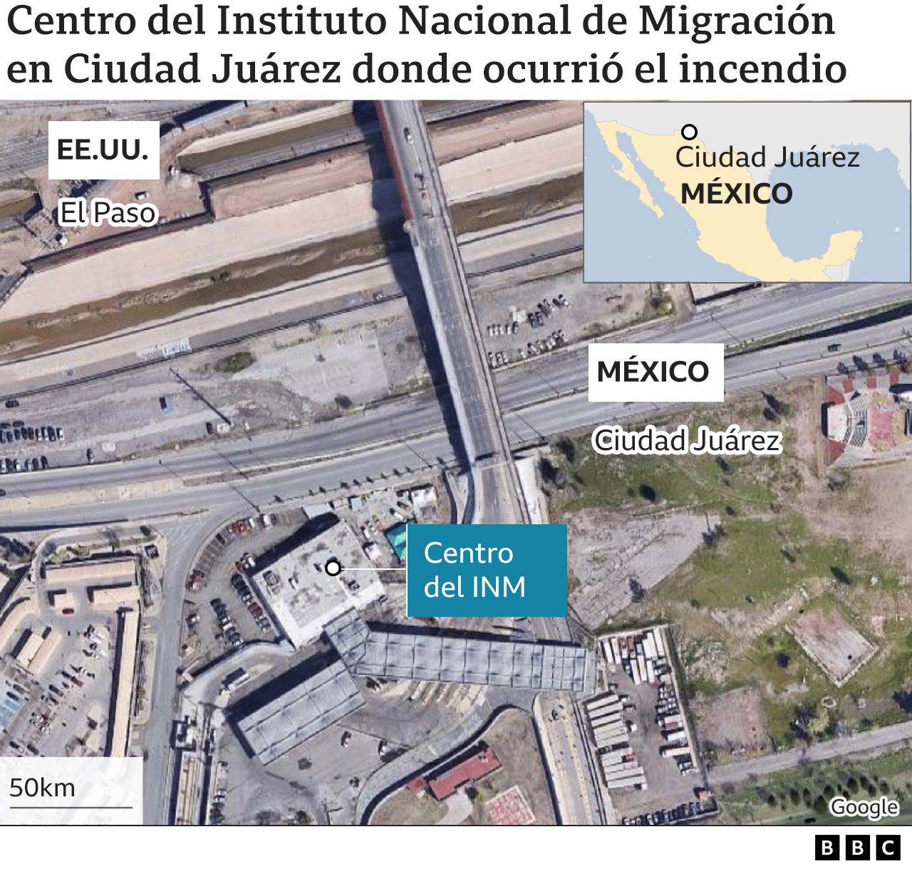 Mapa del centro de detención de migrantes en Ciudad Juárez