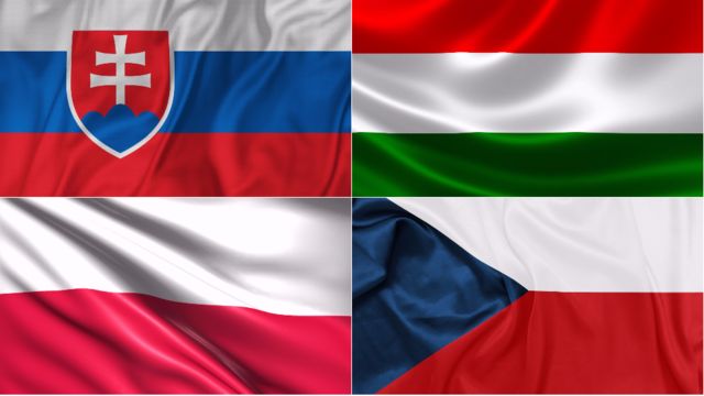Banderas de Eslovaquia, Hungría, Polonia y República Checa.
