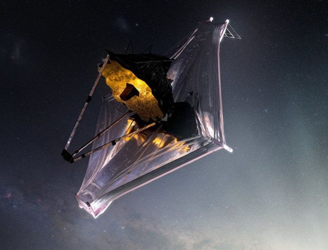 Artwork depicting the James Webb Telescope, which will study the environment around the black hole.