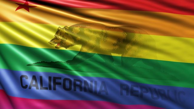 The flag of the state of California intervened with the flag that identifies the LGBTI community