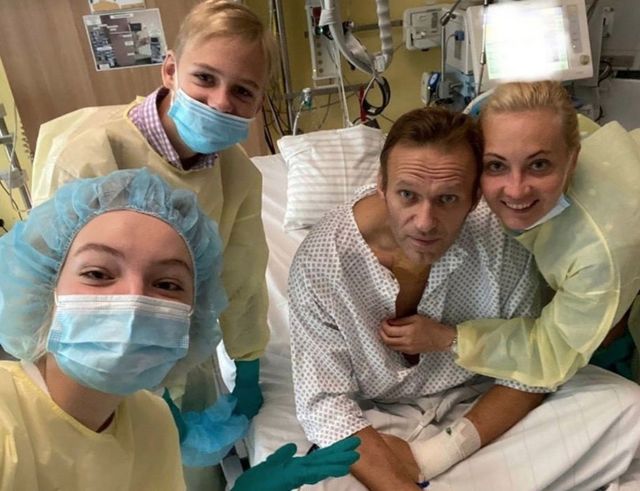 A photo shared on his instagram account shows Russian opposition leader Alexey Navalny in hospital on September 15, 2020 after he was poisoned.