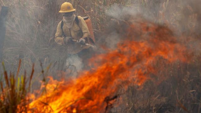 Labores de rescate de incendios en la amazonia brasileña.