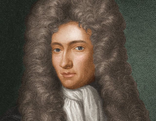 Retrato grabado en color del físico y químico británico nacido en Irlanda Robert Boyle (1627 - 1691)