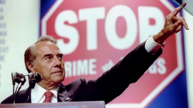 Bob Dole delivers a speech in 1996