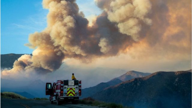 A wildfire rages in California