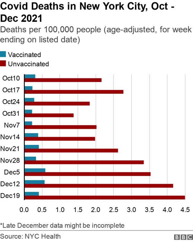 Graph showing Covid deaths in New York City from October to December