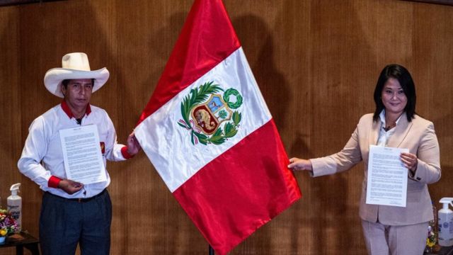 Pedro Castillo y Keiko Fujimori, candidatos a las elecciones presidenciales de Perú.