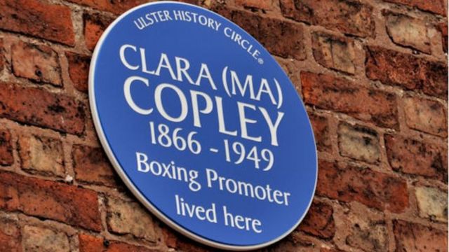 This plaque honouring Ma Copley was unveiled in 2012 at her old home in Donegall Pass