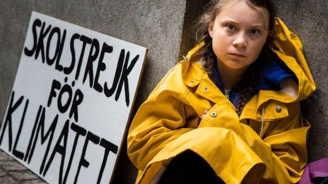 Greta Thunberg durante greve