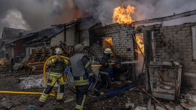 Warehouse fire in Kharkiv, March 28, 2022