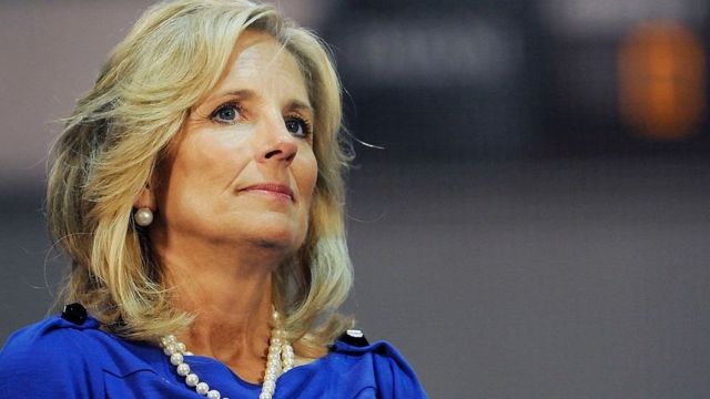 Dr Jill Biden listens in at a rally in support of Democratic presidential nomineee U.S. Sen. Barack Obama