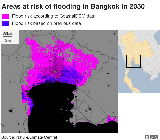 Map showing flood risk in Bangkok 2050