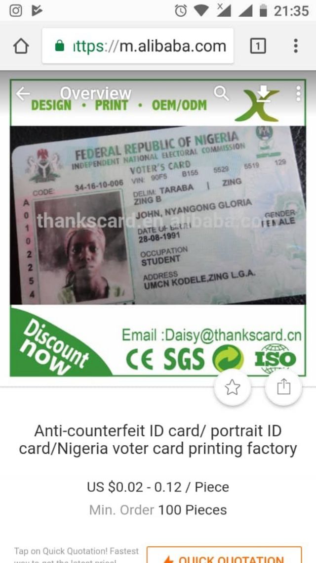 Fake Nigeria Permanent Voter Card