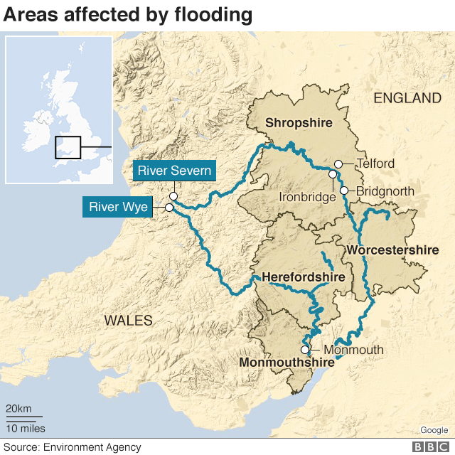 Map of flooding 19 February 2020