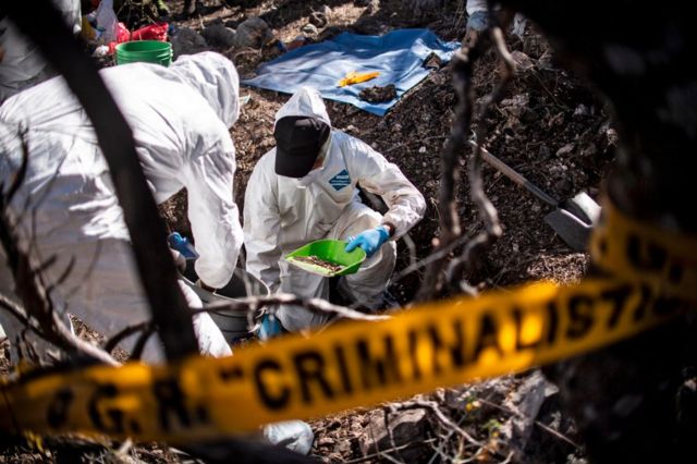 Expertos criminalistas trabajan en terreno.