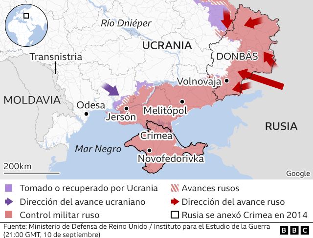 mapa del avance ucraniano en el sur del país