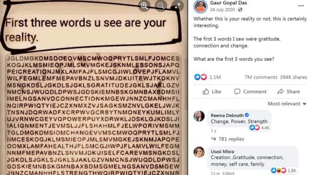 A Facebook post showing a word search