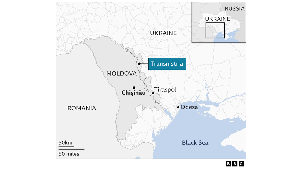 BBC map showing Odesa in Ukraine and the breakaway region of Transnistria, Moldova