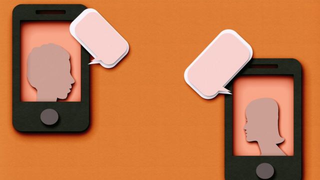 Illustration showing a phone chat between a couple