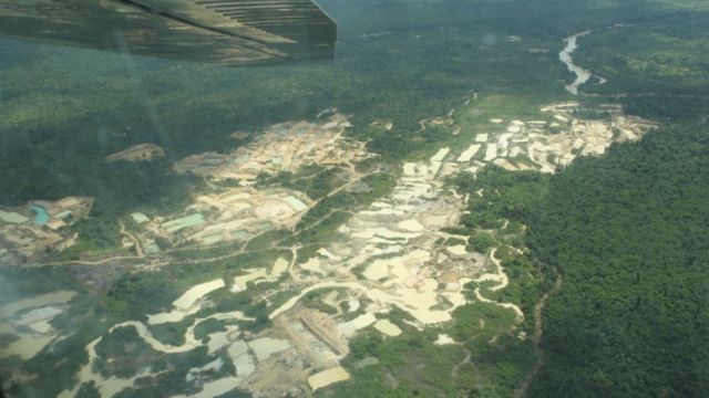 Aerial photo showing mining activity on indigenous lands