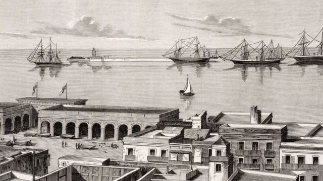 Illustration of the port of Veracruz in the 19th century