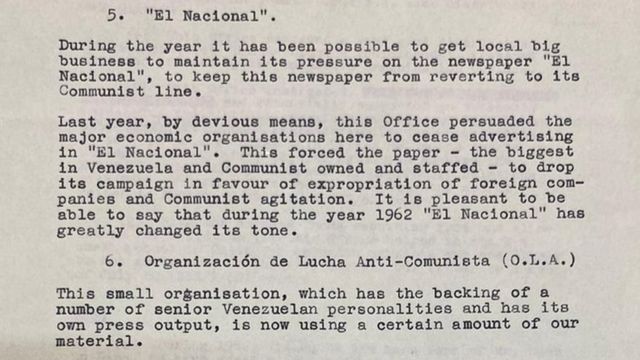 Documento desclasificado sobre la operación contra El Nacional.