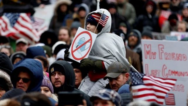 Protesto antivacina nos EUA, em janeiro