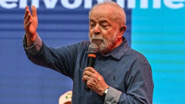 Luiz Inacio Lula da Silva speaks to his supporters