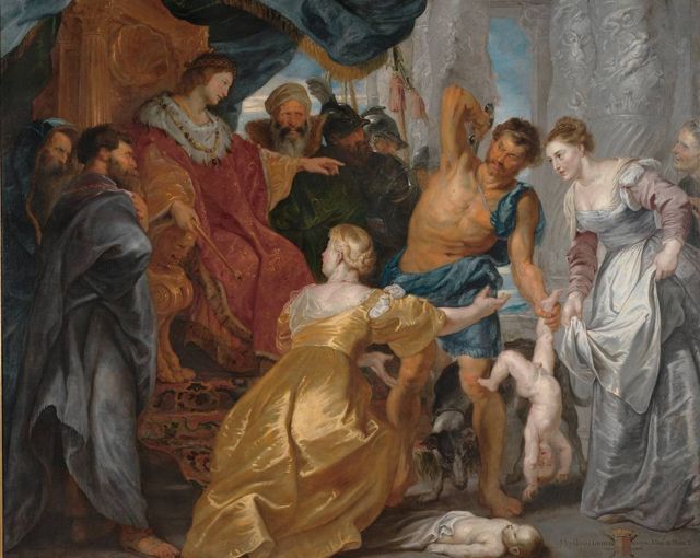 The Judgment of Solomon, painted by Pieter Paul Rubens, (1577-1640) c.  1617. From the collection of the Statens Museum for Kunst, Copenhagen.