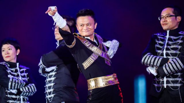 Jack Ma, founder of China's e-commerce giant Alibaba, dressed as Michael Jackson at a party celebrating the 18th anniversary of Alibaba Group in 2017.