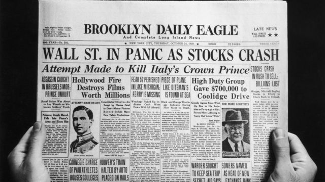 1929年10月24日，紐約《布魯克林每日鷹報》頭版。
