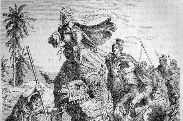 Un dibujo que muestra a Aureliano atrapando a Zenobia.
