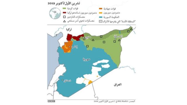 خريطة مناطق تسيطر عليها قوات مختلفة في سوريا
