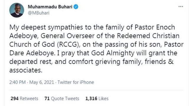 Buhari condole Pastor Adeboye