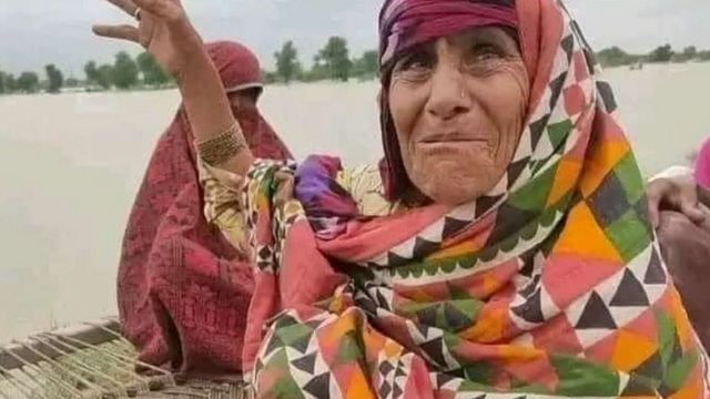 A woman displaced by floods was about to burst into tears