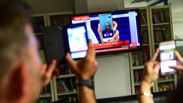 Turkish President Recep Tayyip Erdogan speaks on CnnTurk via facetime call