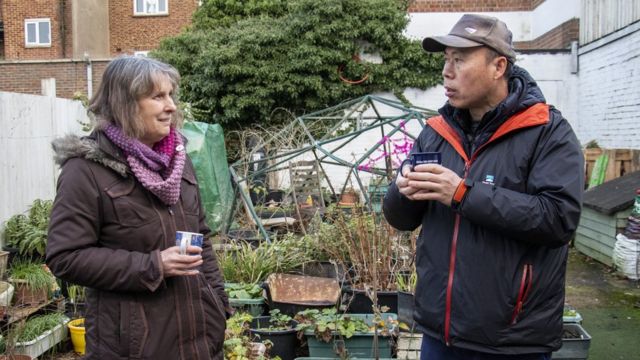 黄如荣与京斯敦环保中心环保中心负责人Pat Dobson经常交流英国与香港两地文化，一度聊起了英国奶茶与香港奶茶之别。(photo:BBC)
